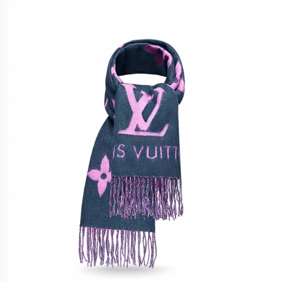 New Authentic Louis Vuitton midnight and pink Reykjavik cashmere shawl scarf - Picture 2 of 8